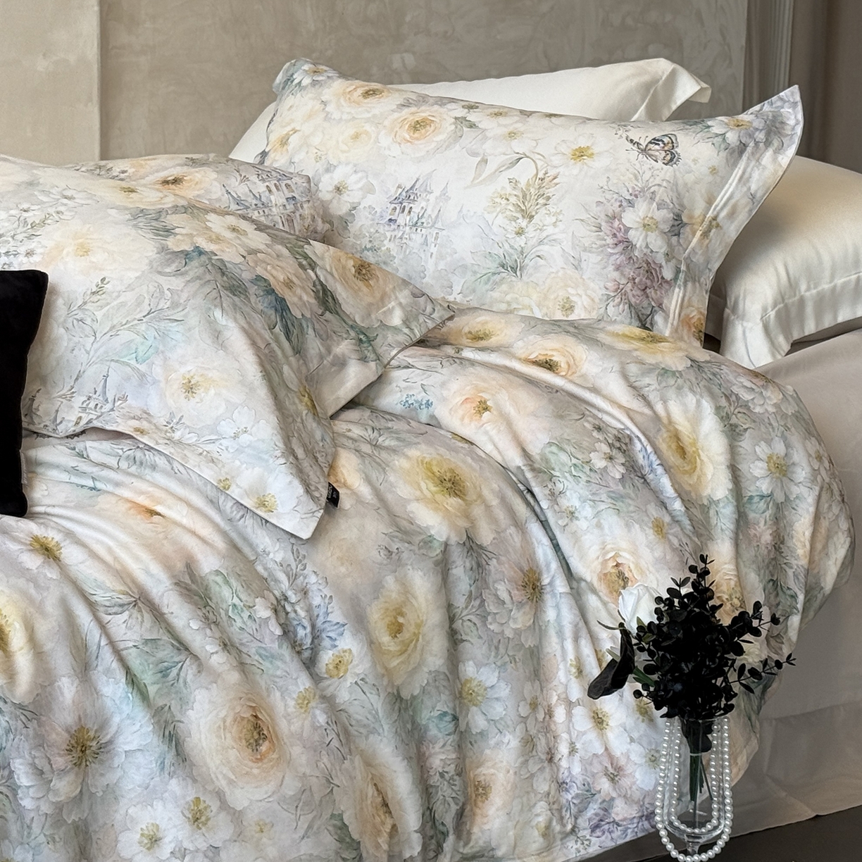 91家纺网 家纺一手货源 找家纺 纯优家纺 2025新款秋冬长绒棉数码印花磨毛四件套 伊甸花园