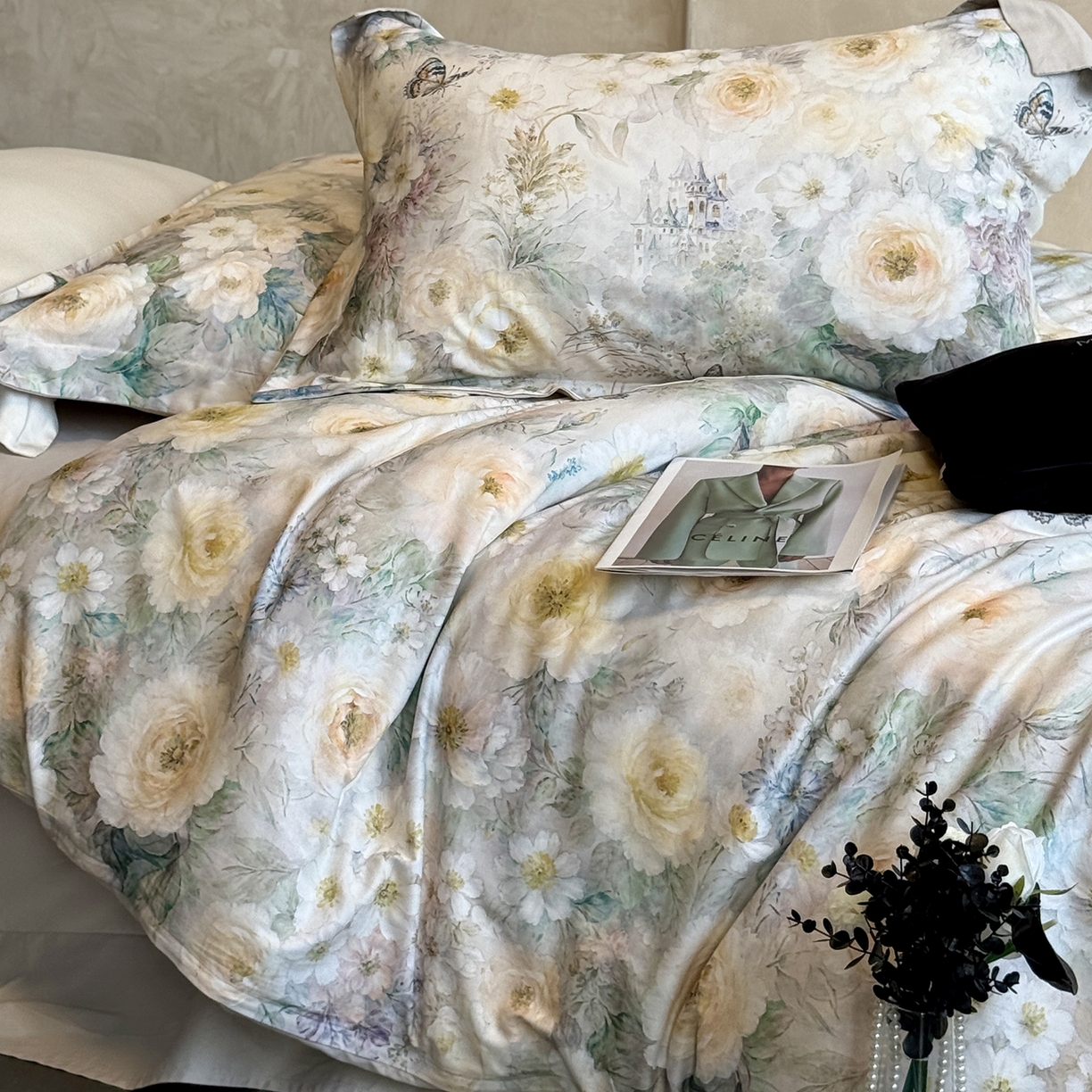 91家纺网 家纺一手货源 找家纺 纯优家纺 2025新款秋冬长绒棉数码印花磨毛四件套 伊甸花园