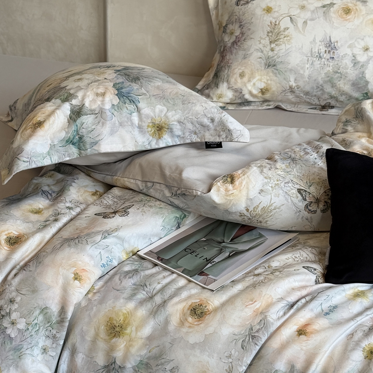 91家纺网 家纺一手货源 找家纺 纯优家纺 2025新款秋冬长绒棉数码印花磨毛四件套 伊甸花园