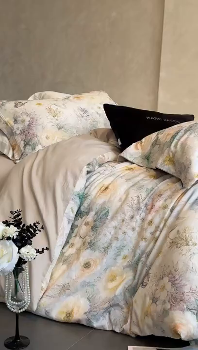 91家纺网 家纺一手货源 找家纺 纯优家纺 2025新款秋冬长绒棉数码印花磨毛四件套 伊甸花园