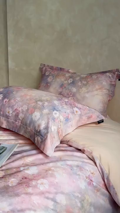 91家纺网 家纺一手货源 找家纺 纯优家纺 2025新款秋冬长绒棉数码印花磨毛四件套 谧境花时