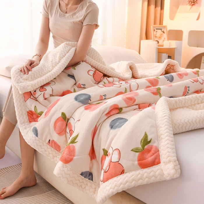 91家纺网 家纺一手货源 找家纺 （总）印季家纺 2025新款三层夹棉印花牛奶绒毛毯毯子