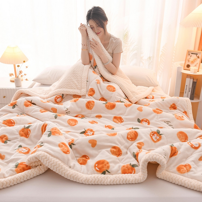 91家纺网 家纺一手货源 找家纺 印季家纺 2025新款三层夹棉印花牛奶绒毛毯毯子 果味兔