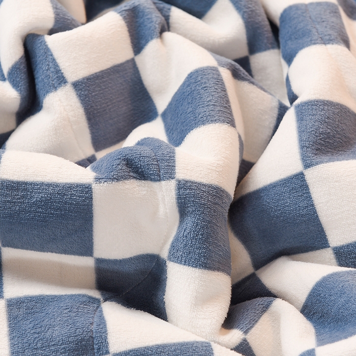 91家纺网 家纺一手货源 找家纺 印季家纺 2025新款三层夹棉印花牛奶绒毛毯毯子 棋盘格-蓝-羊羔绒（灰）