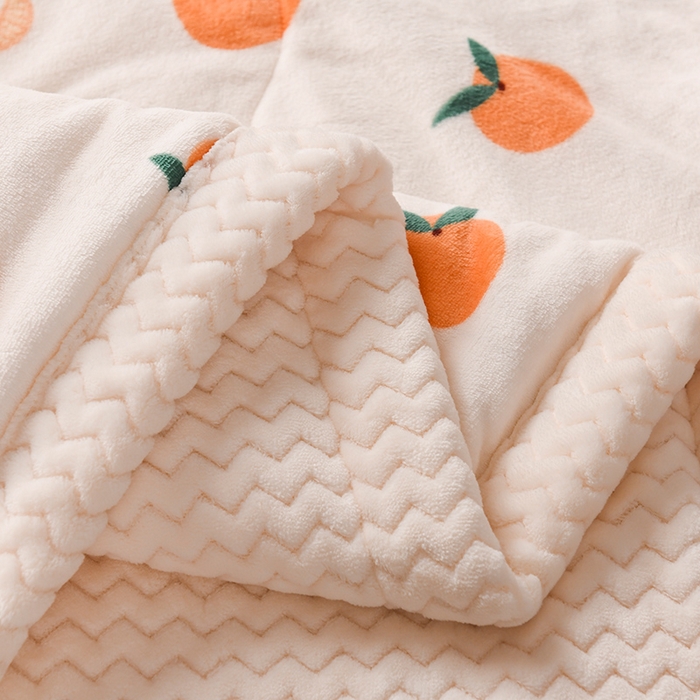 91家纺网 家纺一手货源 找家纺 印季家纺 2025新款三层夹棉印花牛奶绒毛毯毯子 甜橙-贝贝绒