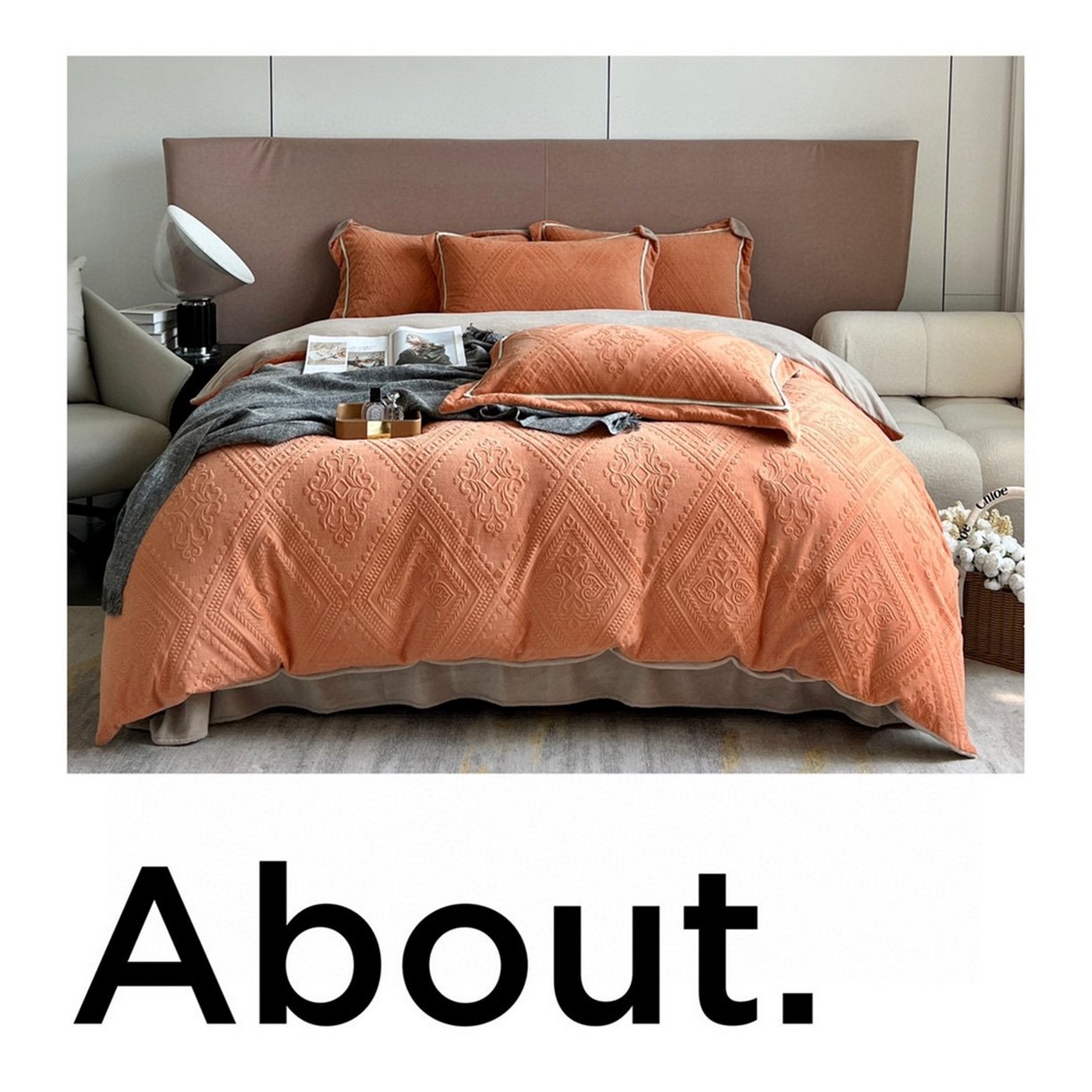 91家纺网 家纺一手货源 找家纺 纯优家纺 2025新款秋冬抖音直播爆款230g牛奶绒雕花四件套-悦薇 悦薇-橘