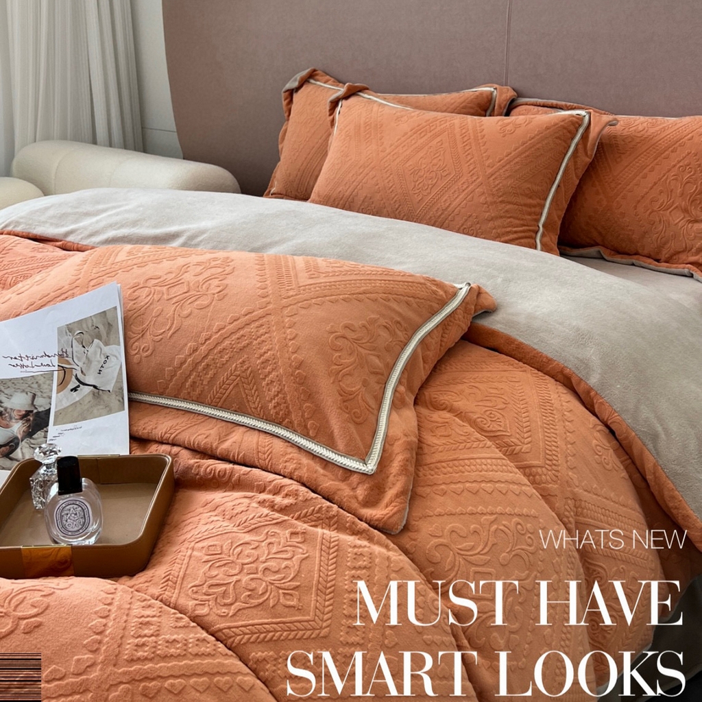 91家纺网 家纺一手货源 找家纺 （总）纯优家纺 2025新款秋冬抖音直播爆款230g牛奶绒雕花四件套-悦薇