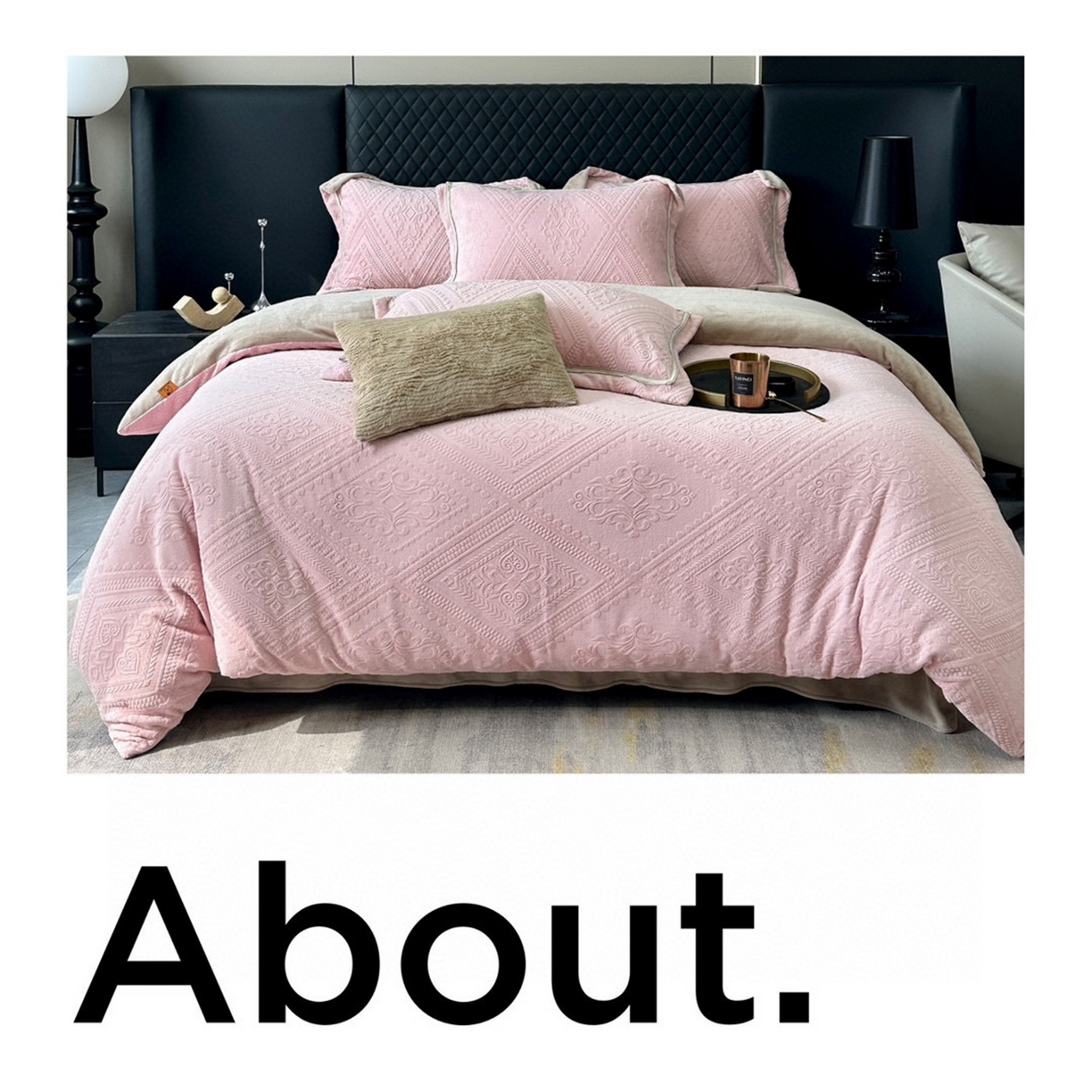 91家纺网 家纺一手货源 找家纺 纯优家纺 2025新款秋冬抖音直播爆款230g牛奶绒雕花四件套-悦薇 悦薇-粉