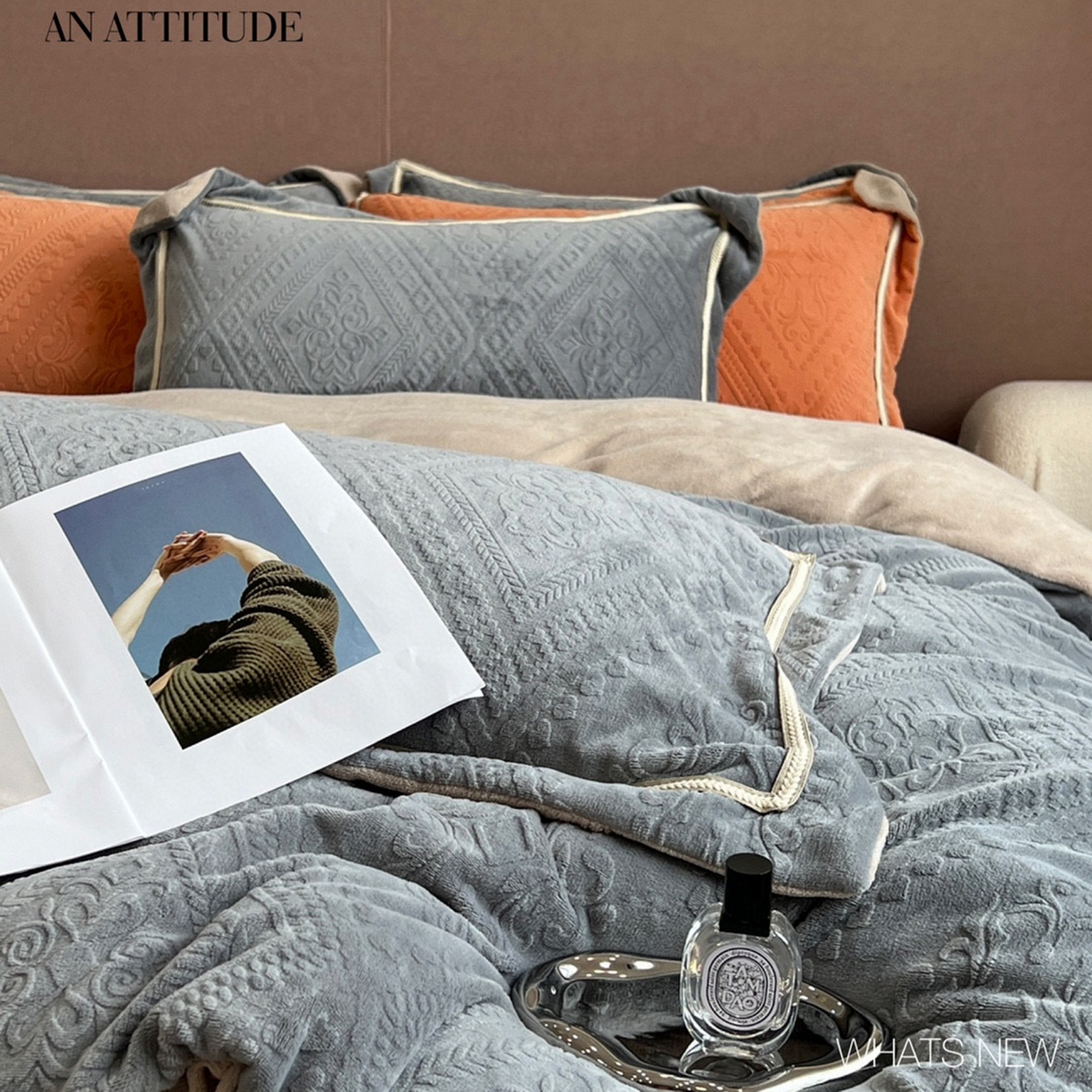 91家纺网 家纺一手货源 找家纺 纯优家纺 2025新款秋冬抖音直播爆款230g牛奶绒雕花四件套-悦薇 悦薇-灰