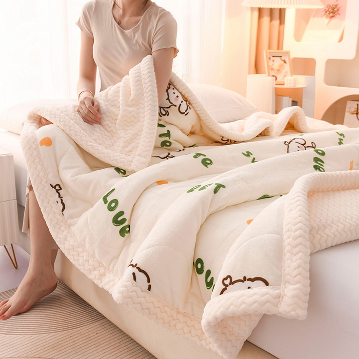 印季家纺 2025新款三层夹棉印花牛奶绒毛毯毯子 幸运狗