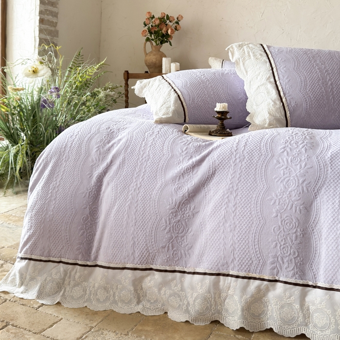 91家纺网 家纺一手货源 找家纺 纯优家纺 2025新款秋冬轻法式花边款雕花牛奶绒四件套-绮梦 绮梦-芋泥紫