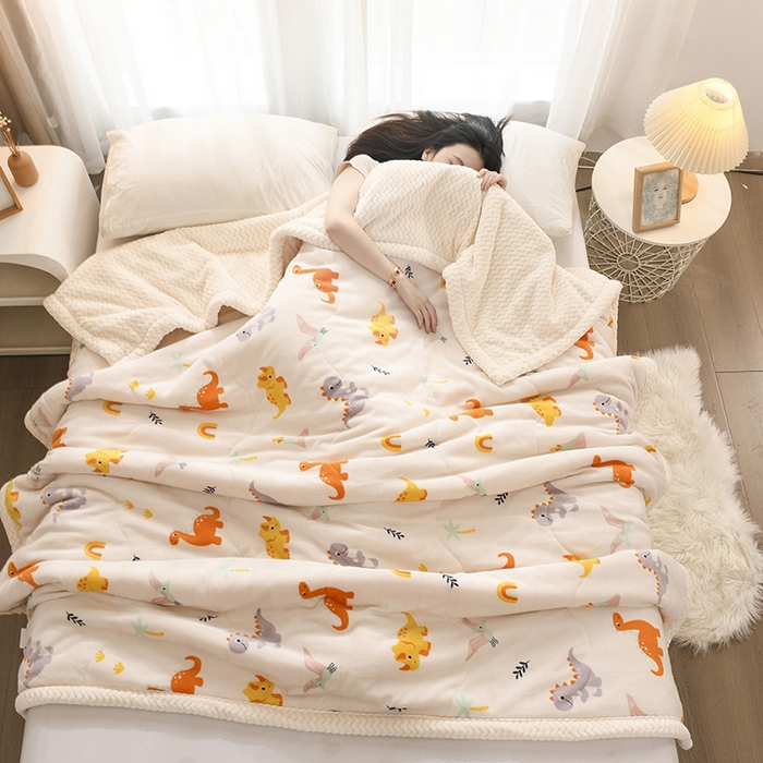 91家纺网 家纺一手货源 找家纺 印季家纺 2025新款三层夹棉印花牛奶绒毛毯毯子 侏罗纪