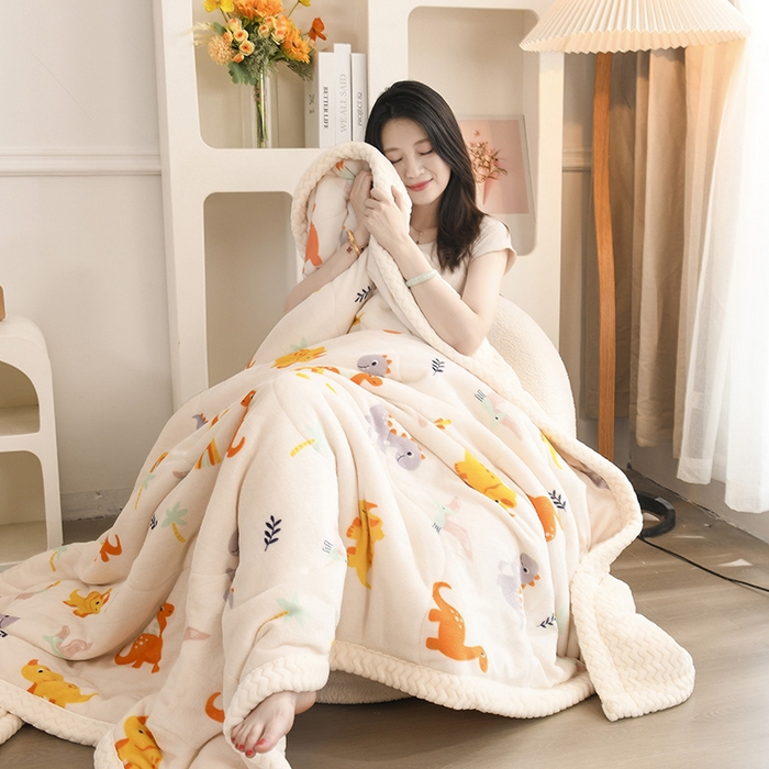 91家纺网 家纺一手货源 找家纺 印季家纺 2025新款三层夹棉印花牛奶绒毛毯毯子 侏罗纪