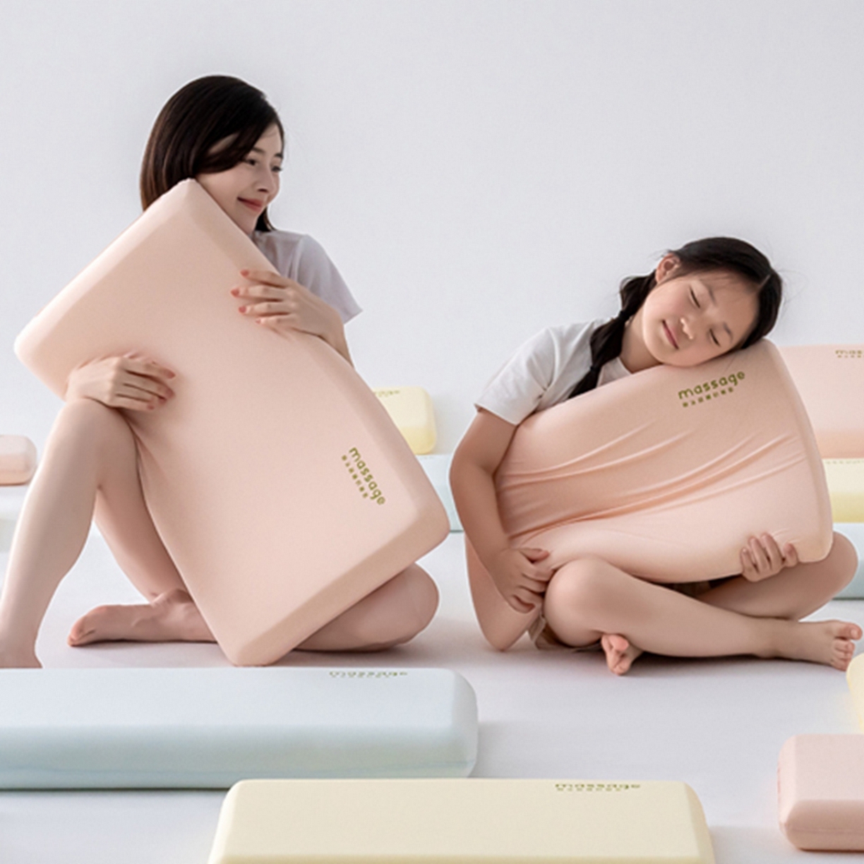 91家纺网 家纺一手货源 找家纺 北鸣有鱼枕芯馆 2025新款Massage马莎鸡记忆棉亲子枕枕头枕芯-风格一 组合图仅做展示不可下单