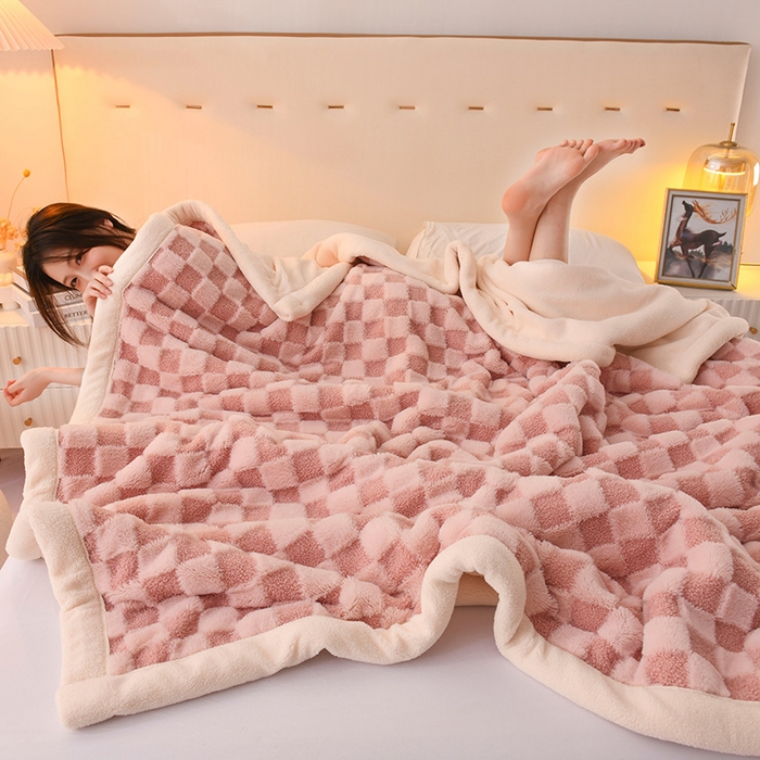 91家纺网 家纺一手货源 找家纺 （总）印季家纺 2025新款泰迪绒兔毛绒格子毛毯毯子