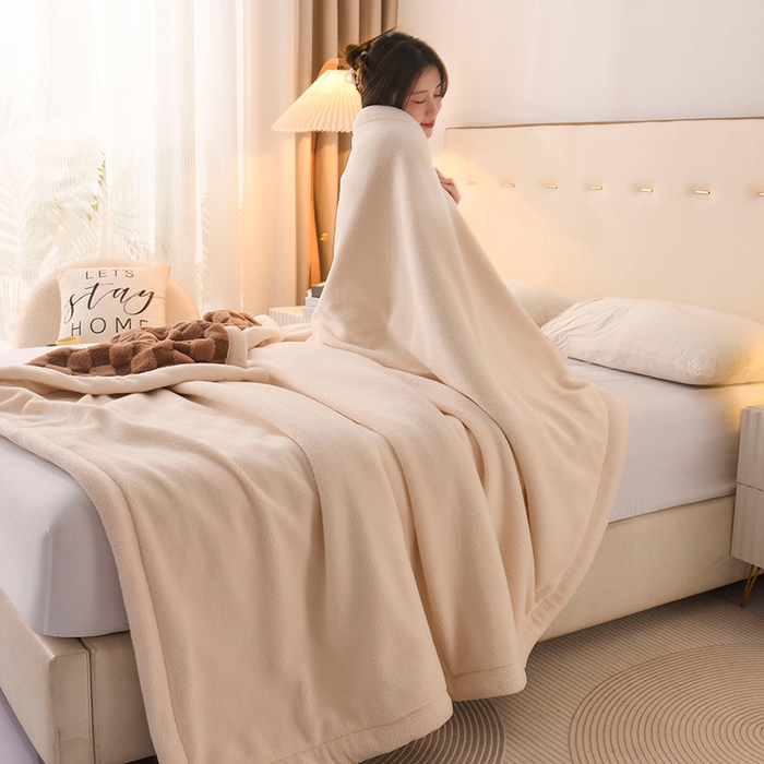 91家纺网 家纺一手货源 找家纺 印季家纺 2025新款泰迪绒兔毛绒格子毛毯毯子 驼色