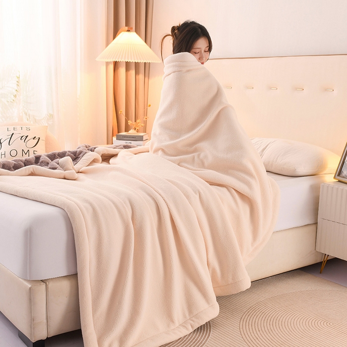 91家纺网 家纺一手货源 找家纺 印季家纺 2025新款泰迪绒兔毛绒格子毛毯毯子 浅紫