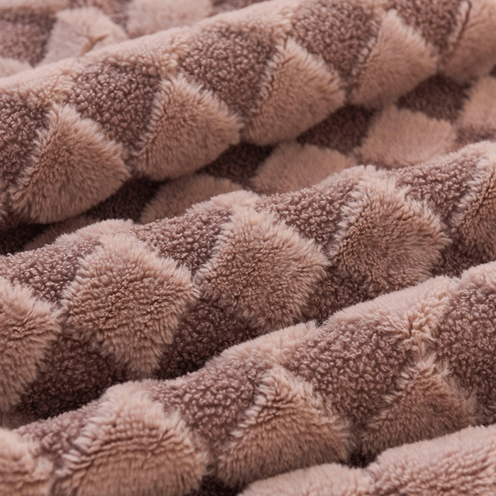 91家纺网 家纺一手货源 找家纺 印季家纺 2025新款泰迪绒兔毛绒格子毛毯毯子 浅紫