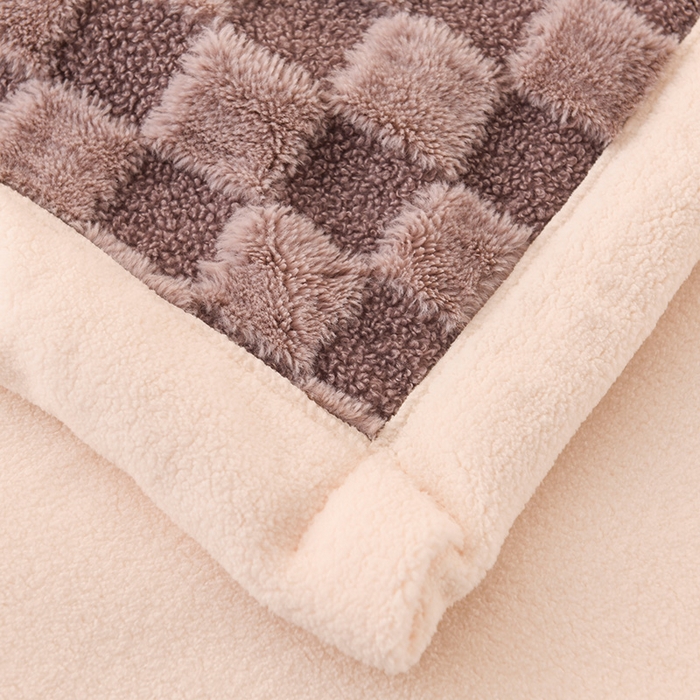 91家纺网 家纺一手货源 找家纺 印季家纺 2025新款泰迪绒兔毛绒格子毛毯毯子 浅紫