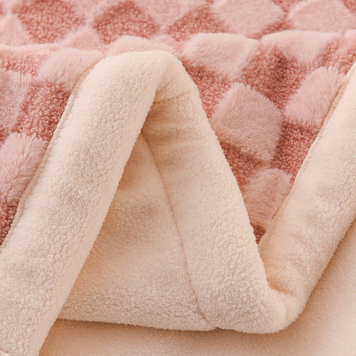 91家纺网 家纺一手货源 找家纺 印季家纺 2025新款泰迪绒兔毛绒格子毛毯毯子 豆沙