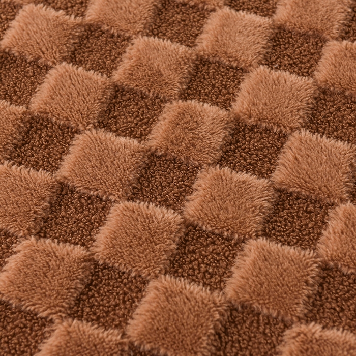 91家纺网 家纺一手货源 找家纺 印季家纺 2025新款泰迪绒兔毛绒格子毛毯毯子 驼色