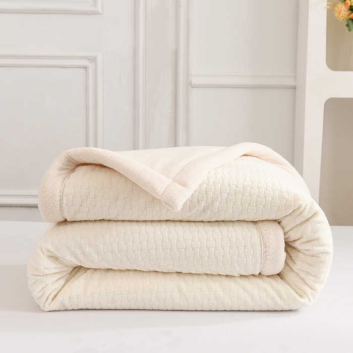 印季家纺 2025秋冬新款三层夹棉-蝴蝶扣毛毯毯子多功能盖毯 蝴蝶扣-米白