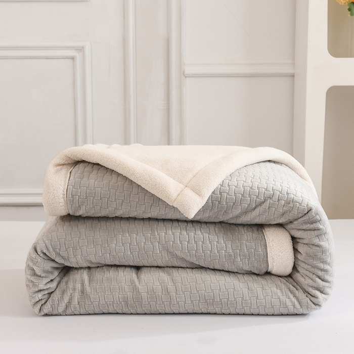 印季家纺 2025秋冬新款三层夹棉-蝴蝶扣毛毯毯子多功能盖毯 蝴蝶扣-浅灰