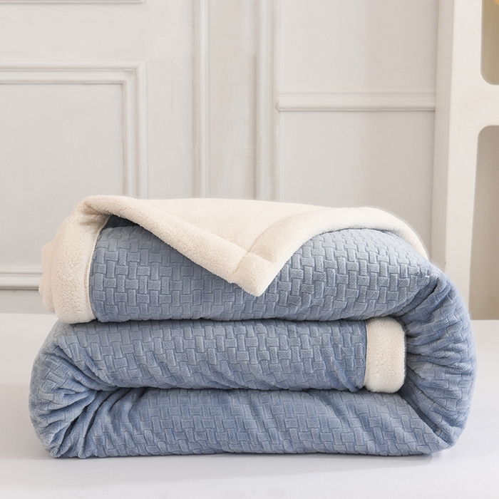 印季家纺 2025秋冬新款三层夹棉-蝴蝶扣毛毯毯子多功能盖毯 蝴蝶扣-柔蓝