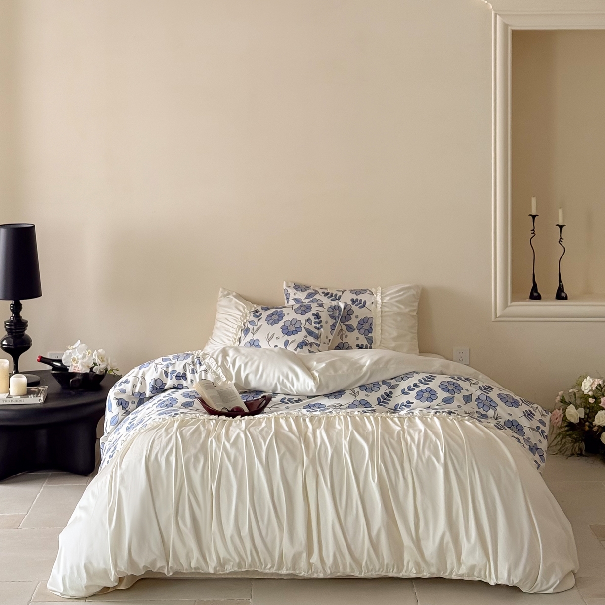 91家纺网 家纺一手货源 找家纺 （总）121 2025新款100支长绒棉贡缎数码印花四件套-蓝芷映月【提供买家秀】 【会员-20】 平台控价券后不得低于368/388元