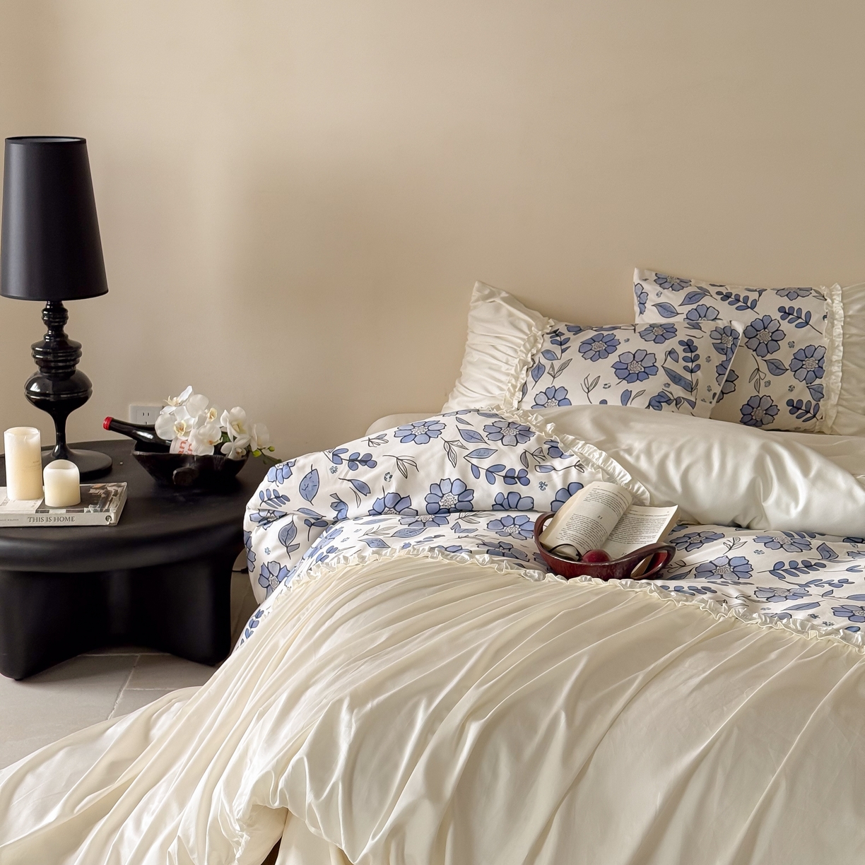 91家纺网 家纺一手货源 找家纺 （总）121 2025新款100支长绒棉贡缎数码印花四件套-蓝芷映月【提供买家秀】 【会员-20】 平台控价券后不得低于368/388元