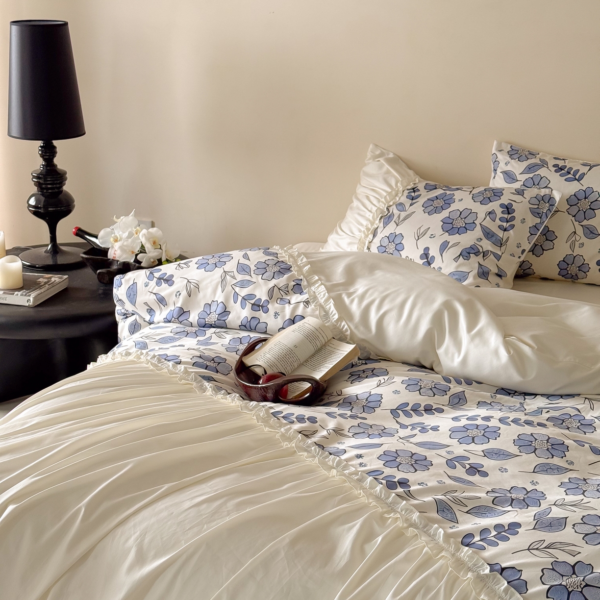 91家纺网 家纺一手货源 找家纺 （总）121 2025新款100支长绒棉贡缎数码印花四件套-蓝芷映月【提供买家秀】 【会员-20】 平台控价券后不得低于368/388元