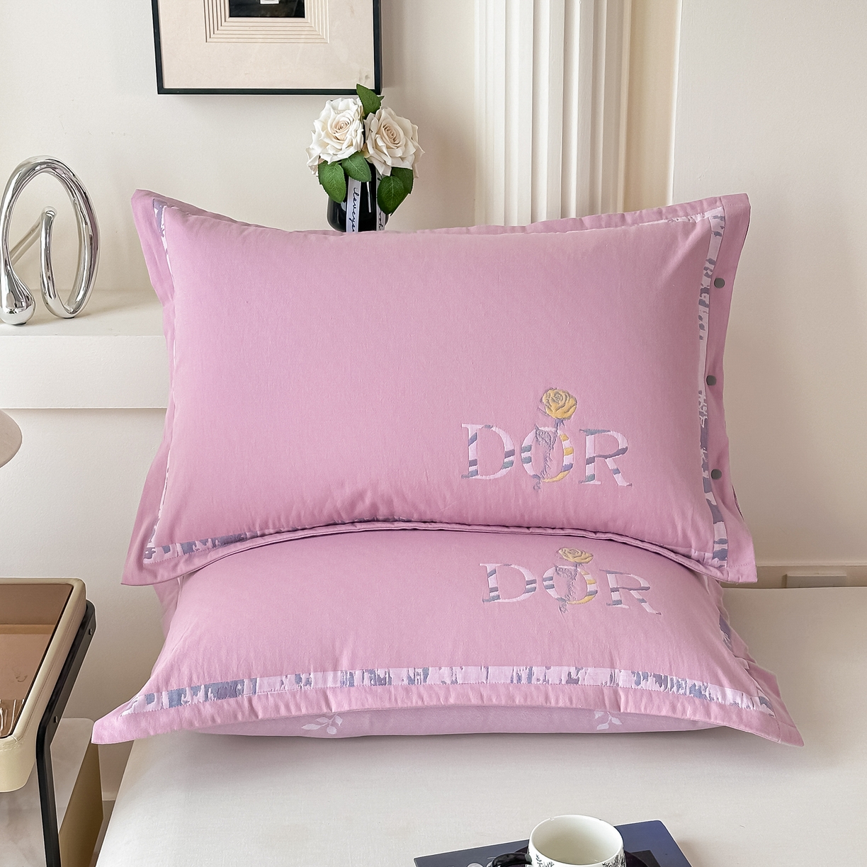 91家纺网 家纺一手货源 找家纺 沐瑟家纺 2025新款欧尚枕套单品枕套枕套单件 玫瑰-粉紫色