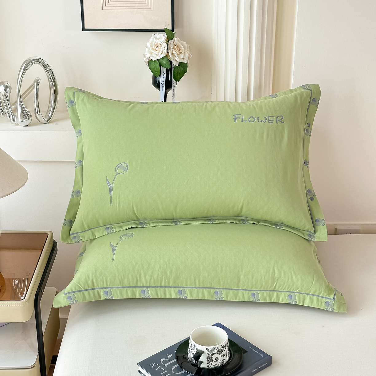 沐瑟家纺 2025新款欧尚枕套单品枕套枕套单件 小小花-绿色
