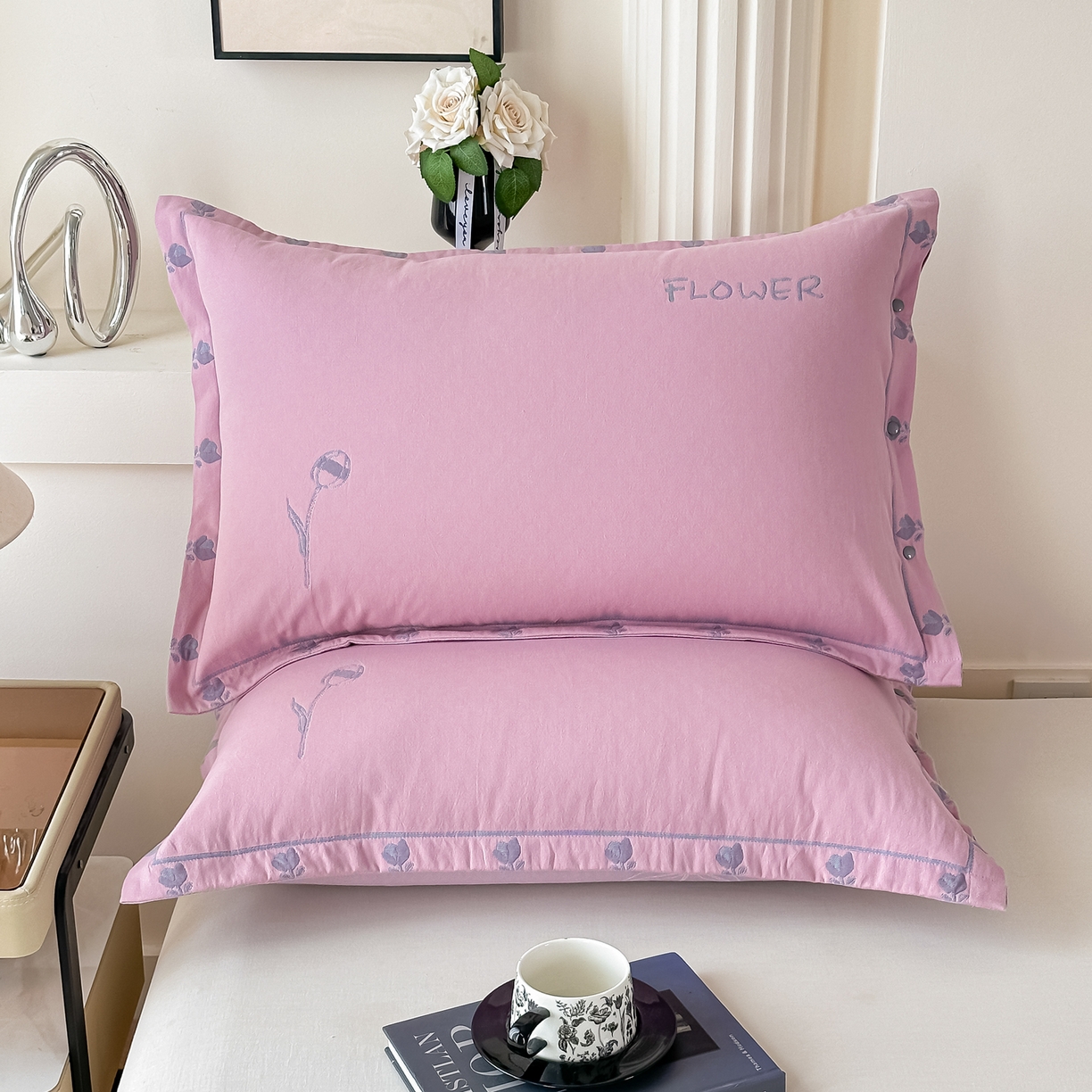 沐瑟家纺 2025新款欧尚枕套单品枕套枕套单件 浪漫-粉紫色