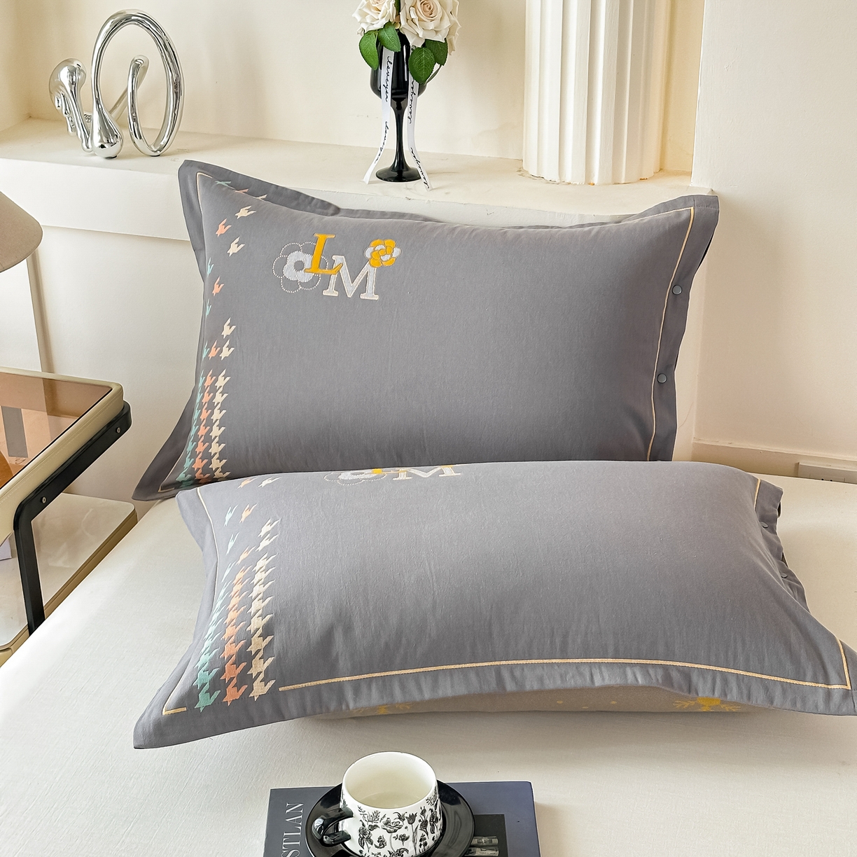 沐瑟家纺 2025新款欧尚枕套单品枕套枕套单件 浪漫-深灰色