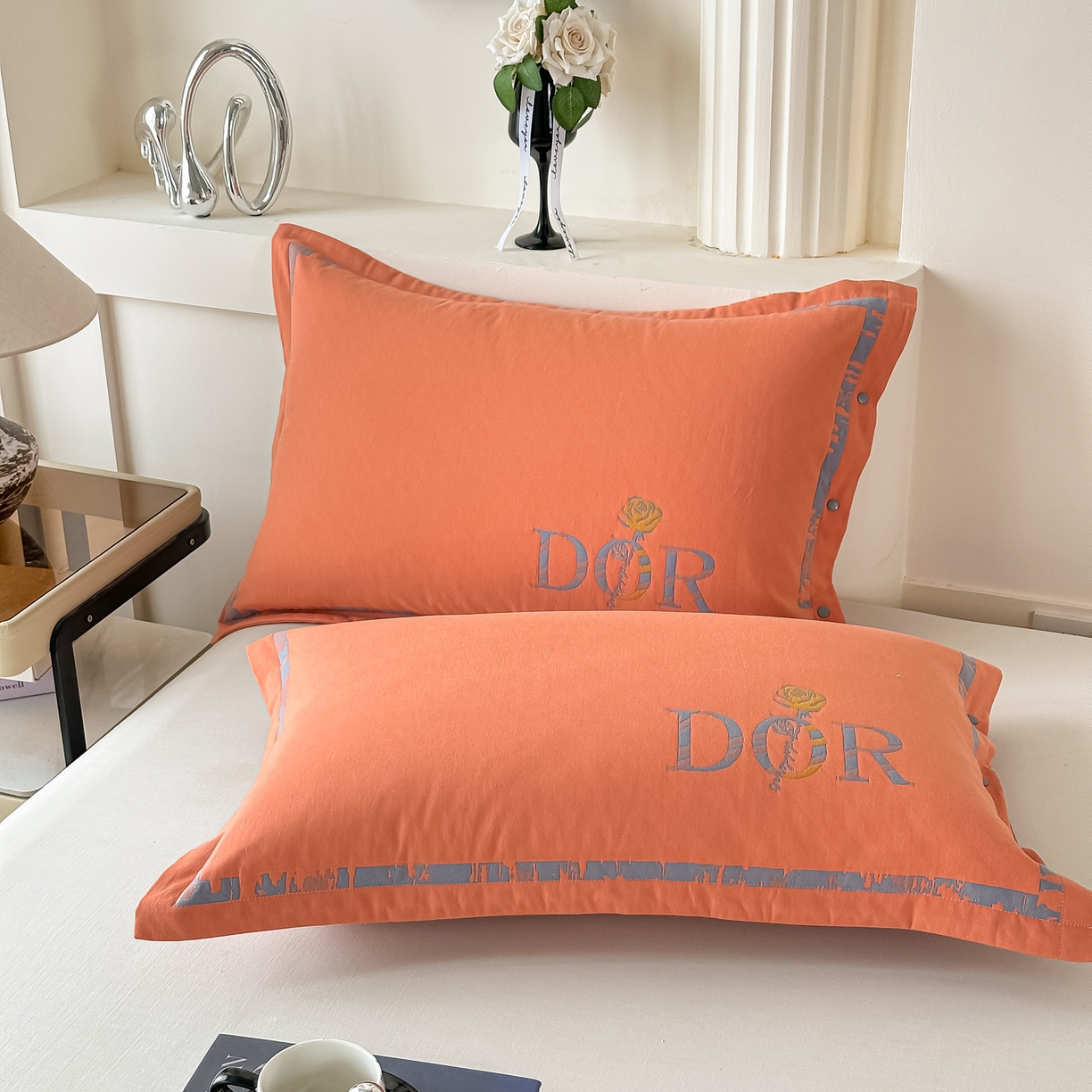 91家纺网 家纺一手货源 找家纺 沐瑟家纺 2025新款欧尚枕套单品枕套枕套单件 玫瑰-橙色