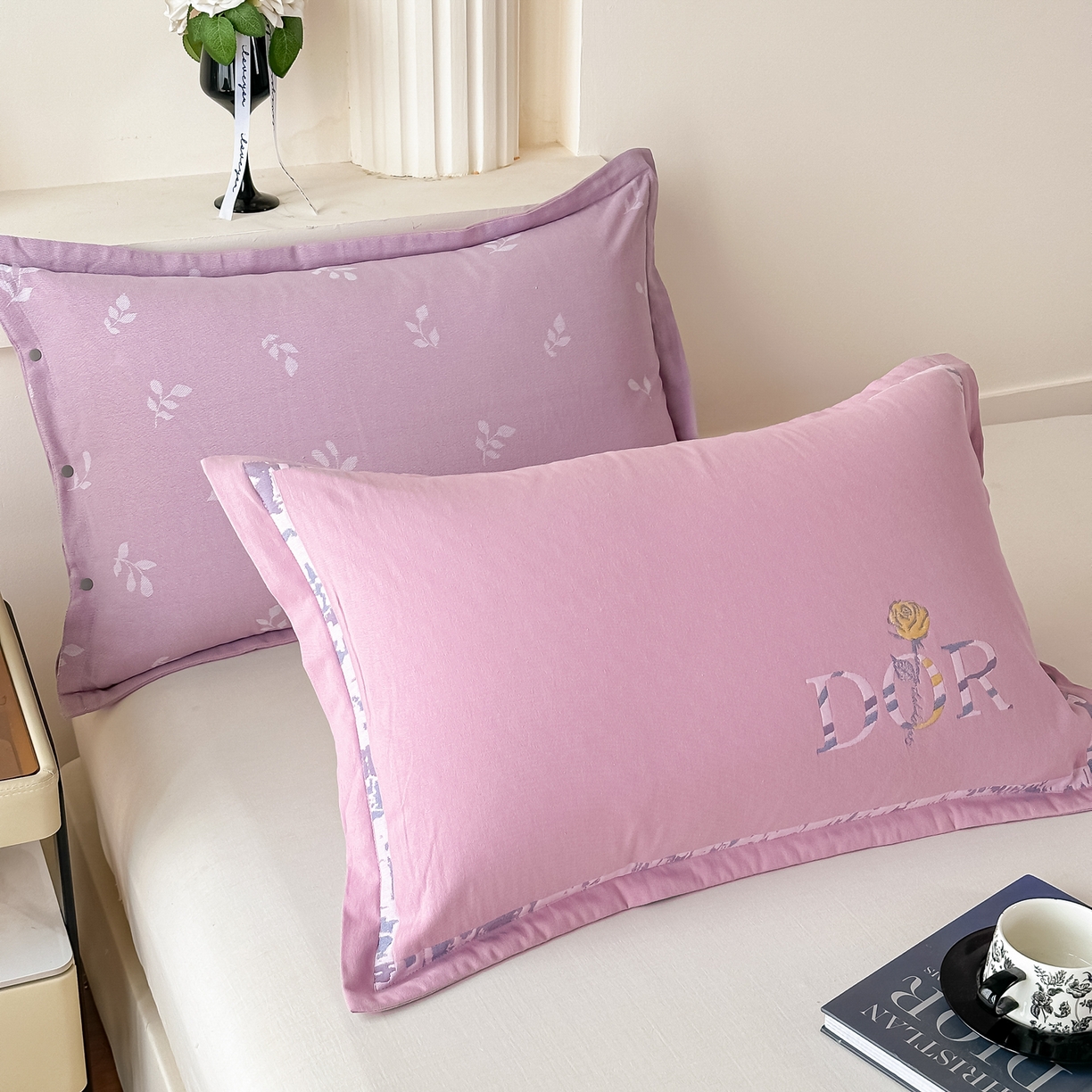 91家纺网 家纺一手货源 找家纺 沐瑟家纺 2025新款欧尚枕套单品枕套枕套单件 玫瑰-粉紫色