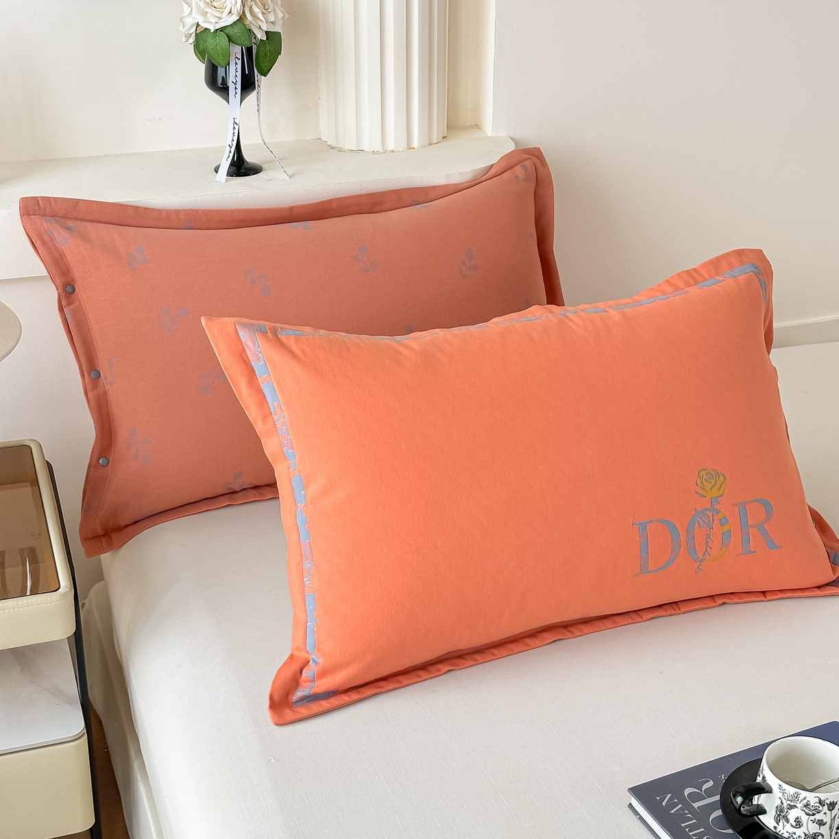91家纺网 家纺一手货源 找家纺 沐瑟家纺 2025新款欧尚枕套单品枕套枕套单件 玫瑰-橙色
