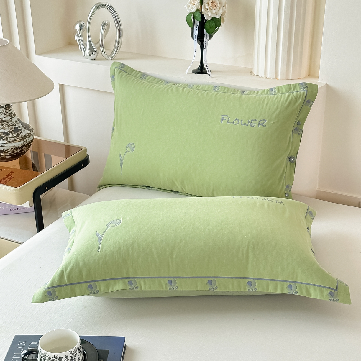 91家纺网 家纺一手货源 找家纺 沐瑟家纺 2025新款欧尚枕套单品枕套枕套单件 小小花-绿色