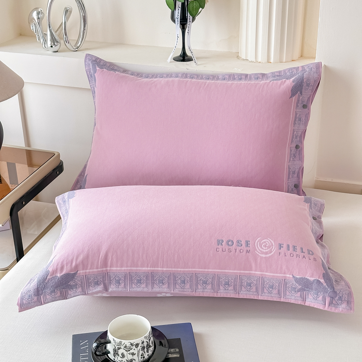 91家纺网 家纺一手货源 找家纺 沐瑟家纺 2025新款欧尚枕套单品枕套枕套单件 玫芳-紫粉色
