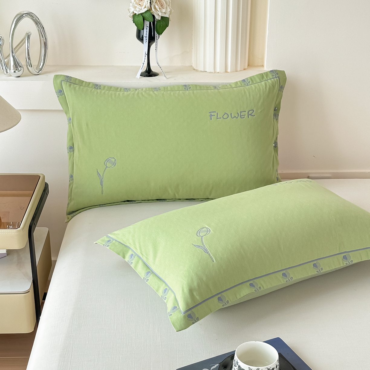 91家纺网 家纺一手货源 找家纺 沐瑟家纺 2025新款欧尚枕套单品枕套枕套单件 小小花-绿色