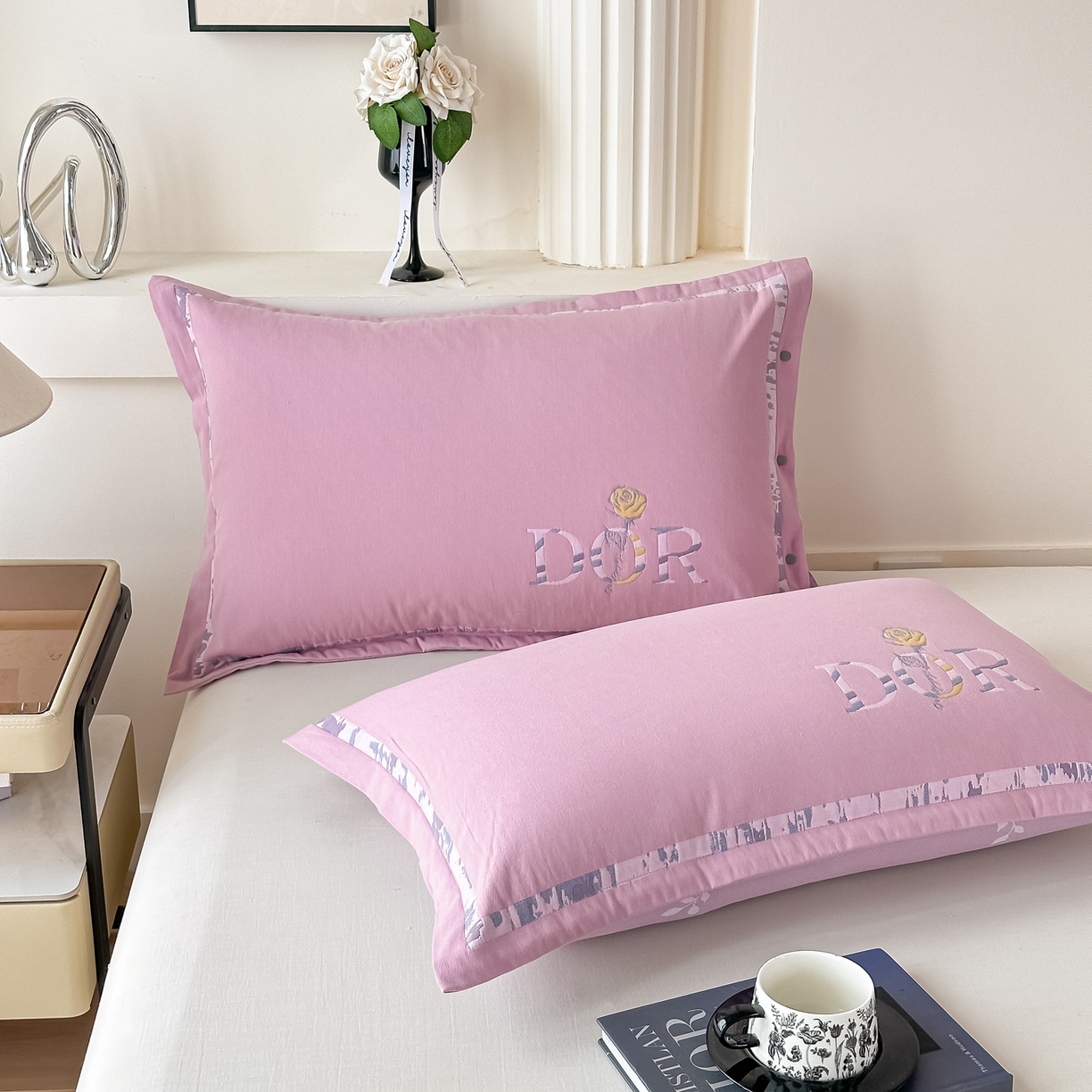 91家纺网 家纺一手货源 找家纺 沐瑟家纺 2025新款欧尚枕套单品枕套枕套单件 玫瑰-粉紫色