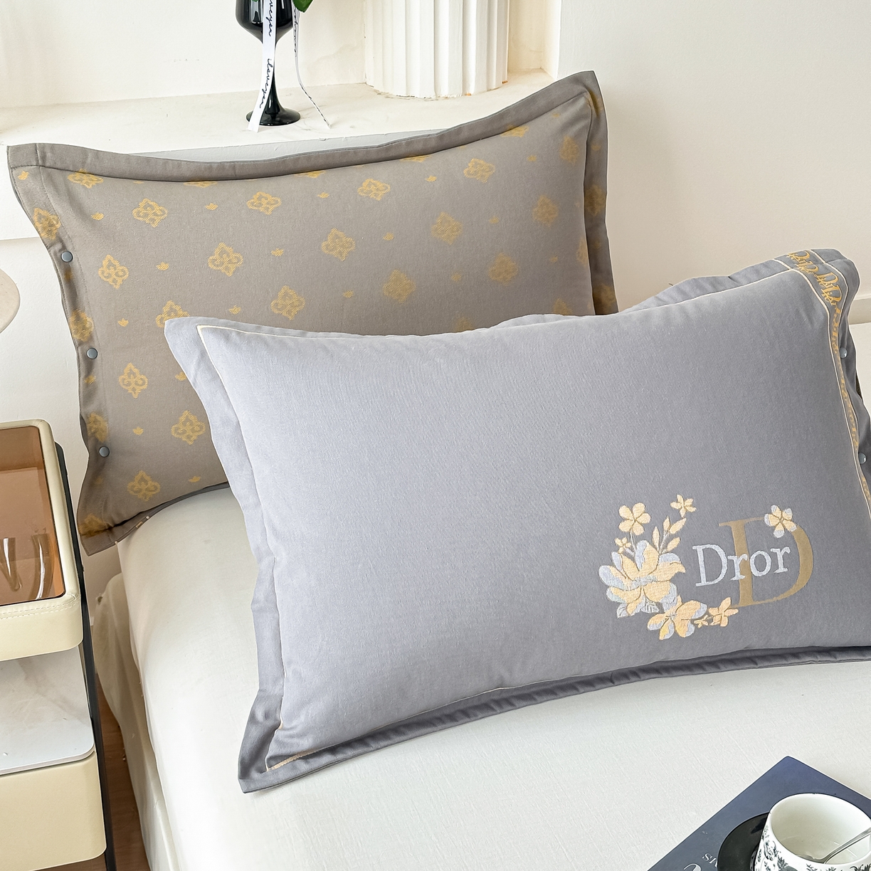 91家纺网 家纺一手货源 找家纺 沐瑟家纺 2025新款欧尚枕套单品枕套枕套单件 花迪-深灰