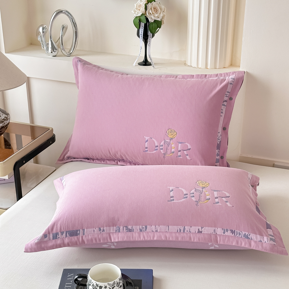 91家纺网 家纺一手货源 找家纺 沐瑟家纺 2025新款欧尚枕套单品枕套枕套单件 玫瑰-粉紫色