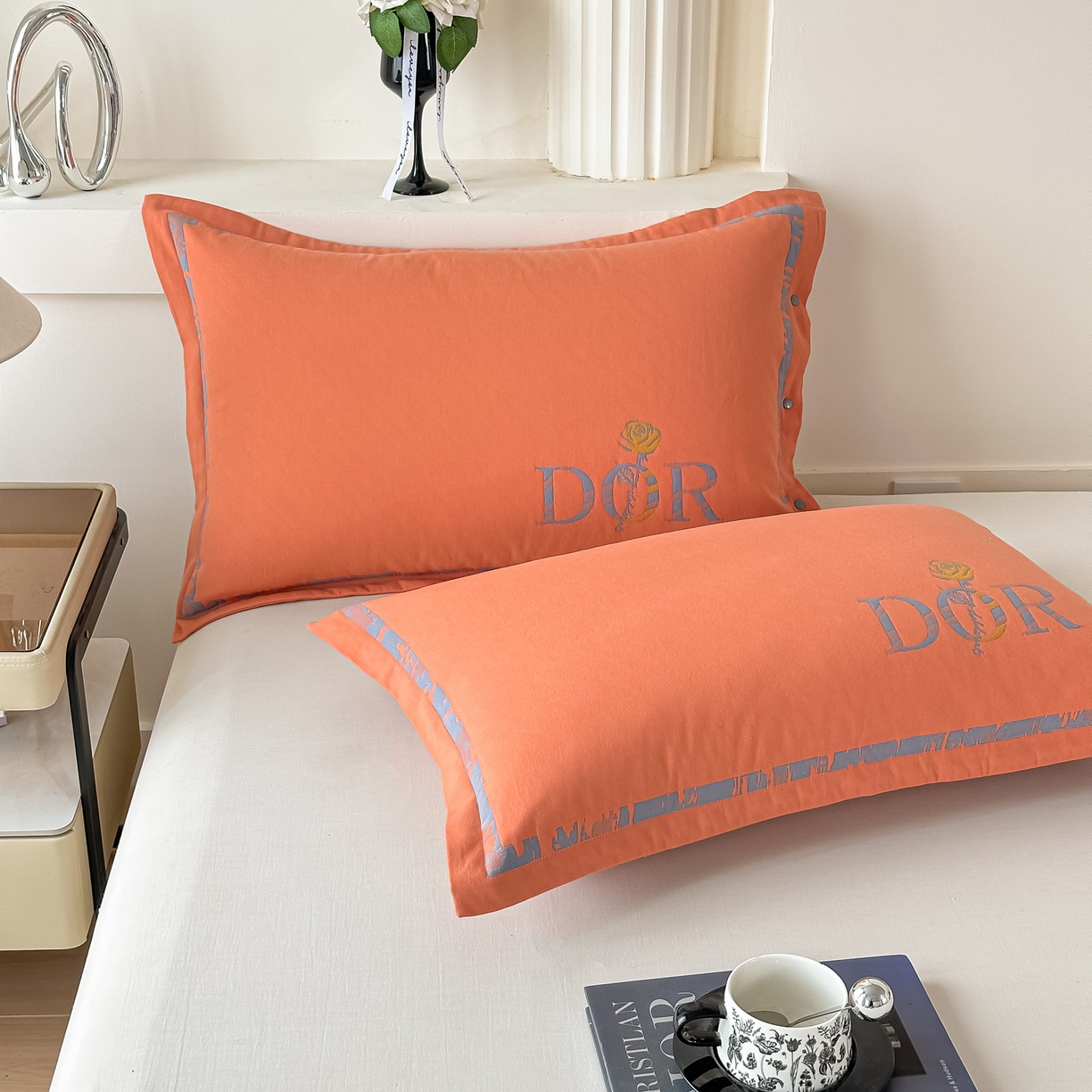 91家纺网 家纺一手货源 找家纺 沐瑟家纺 2025新款欧尚枕套单品枕套枕套单件 玫瑰-橙色