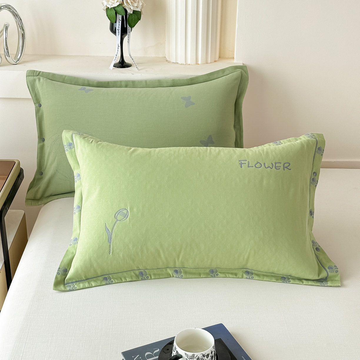 91家纺网 家纺一手货源 找家纺 沐瑟家纺 2025新款欧尚枕套单品枕套枕套单件 小小花-绿色