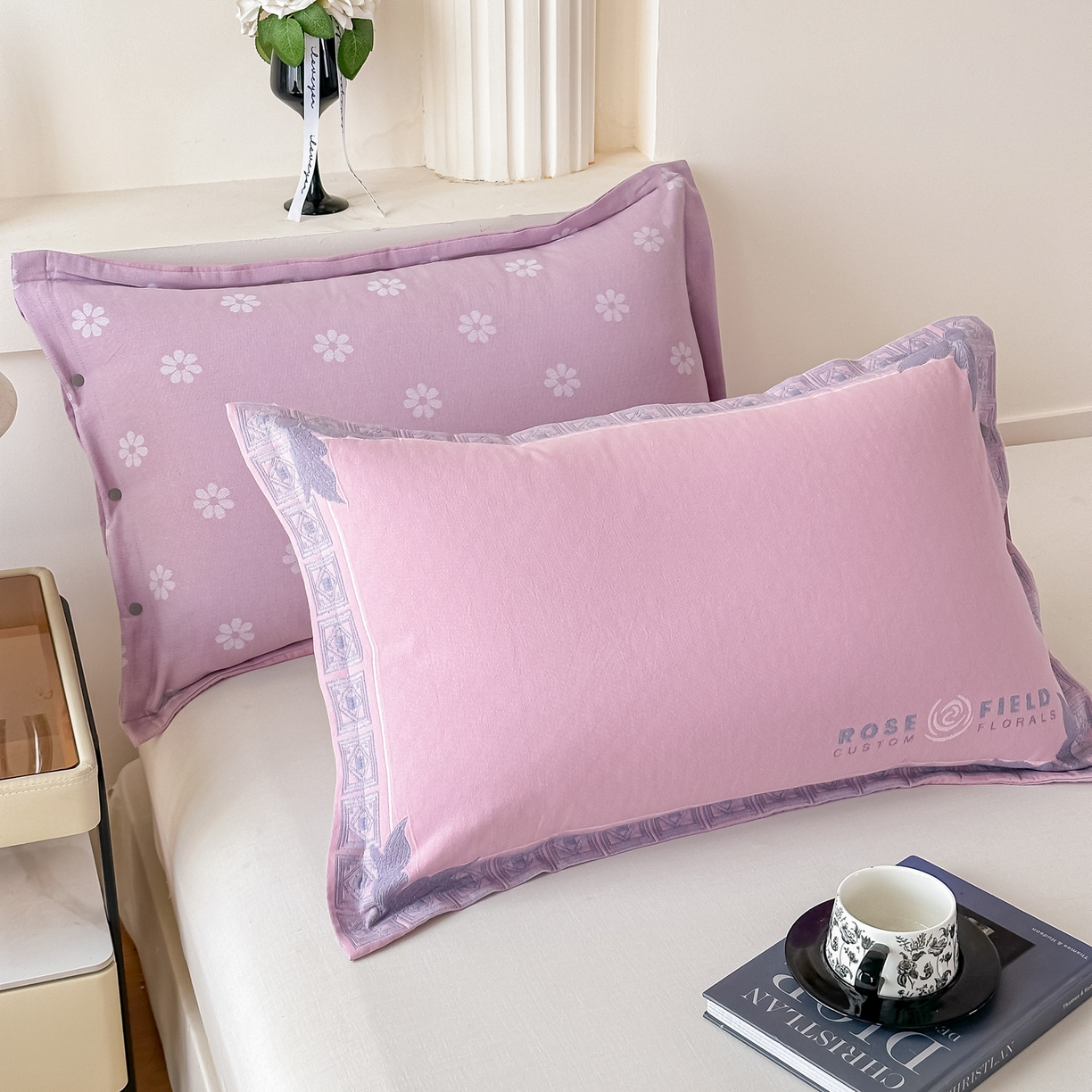 91家纺网 家纺一手货源 找家纺 沐瑟家纺 2025新款欧尚枕套单品枕套枕套单件 玫芳-紫粉色