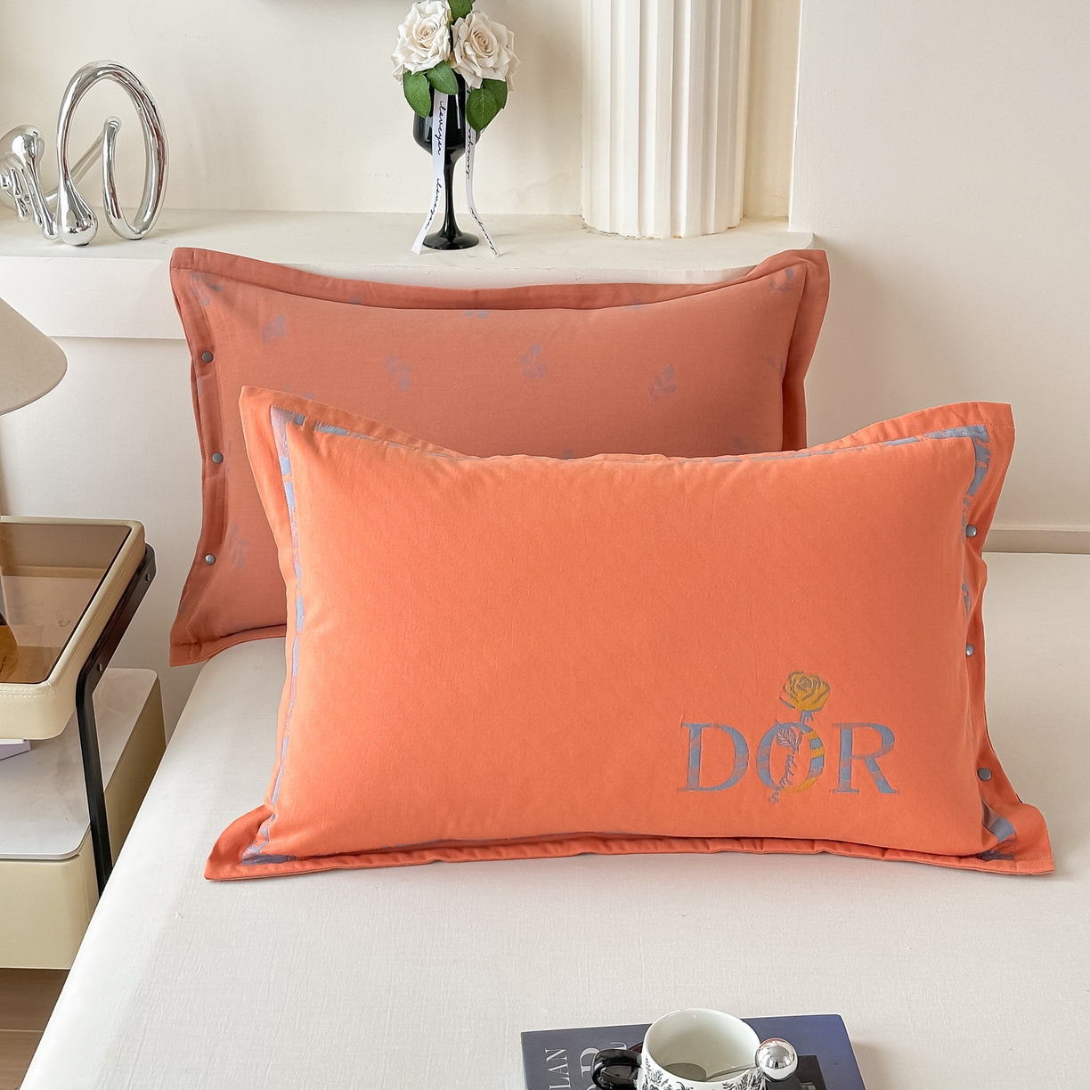 91家纺网 家纺一手货源 找家纺 沐瑟家纺 2025新款欧尚枕套单品枕套枕套单件 玫瑰-橙色