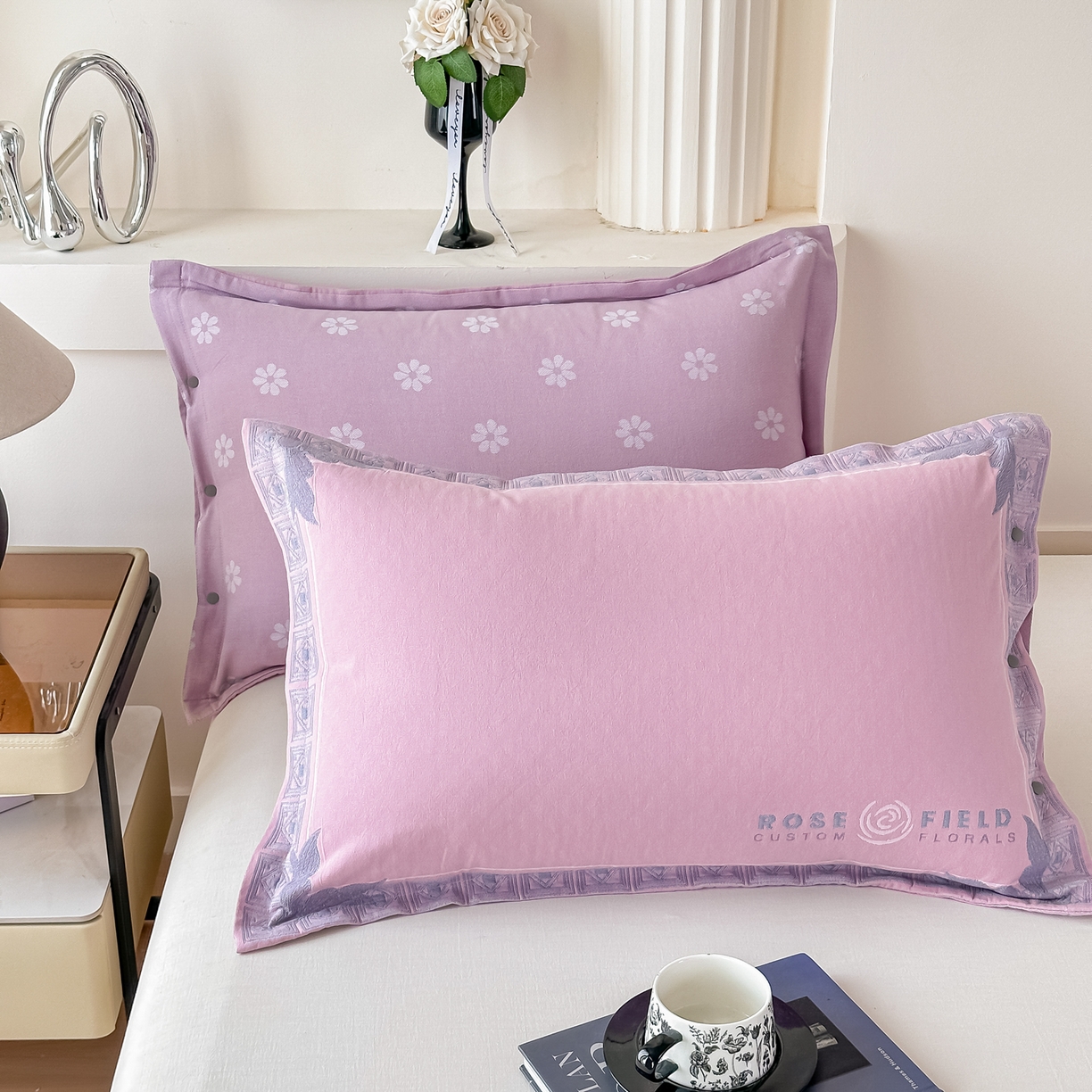 91家纺网 家纺一手货源 找家纺 沐瑟家纺 2025新款欧尚枕套单品枕套枕套单件 玫芳-紫粉色