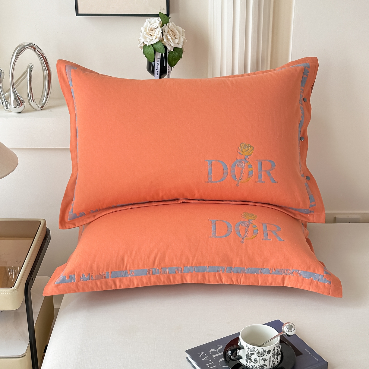沐瑟家纺 2025新款欧尚枕套单品枕套枕套单件 玫瑰-橙色
